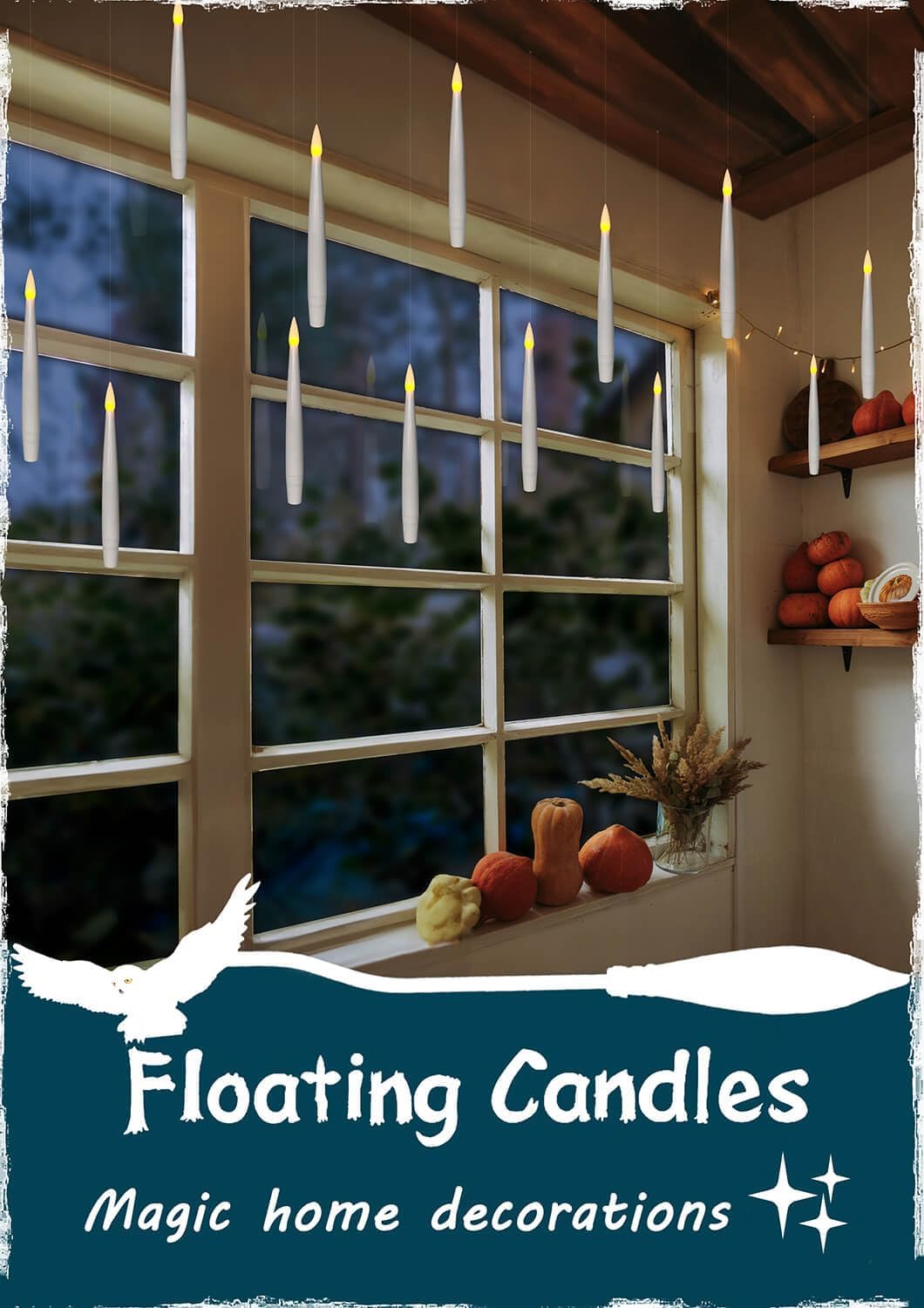 Leejec Floating Candles with Magic Wand Remote (6/18H Timer), 20pcs 6.1” Hanging Flameless Taper