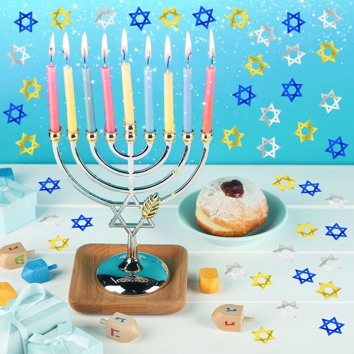 MARFOREVER Star of David Glitter Confetti, Hanukkah Confetti Table Decorations Gold Blue Silver
