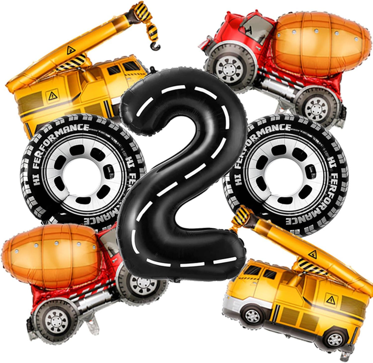 2nd Birthday Decorations for Boys Construction Balloons 40inch Number 2 Balloons Truck Foil Balloon