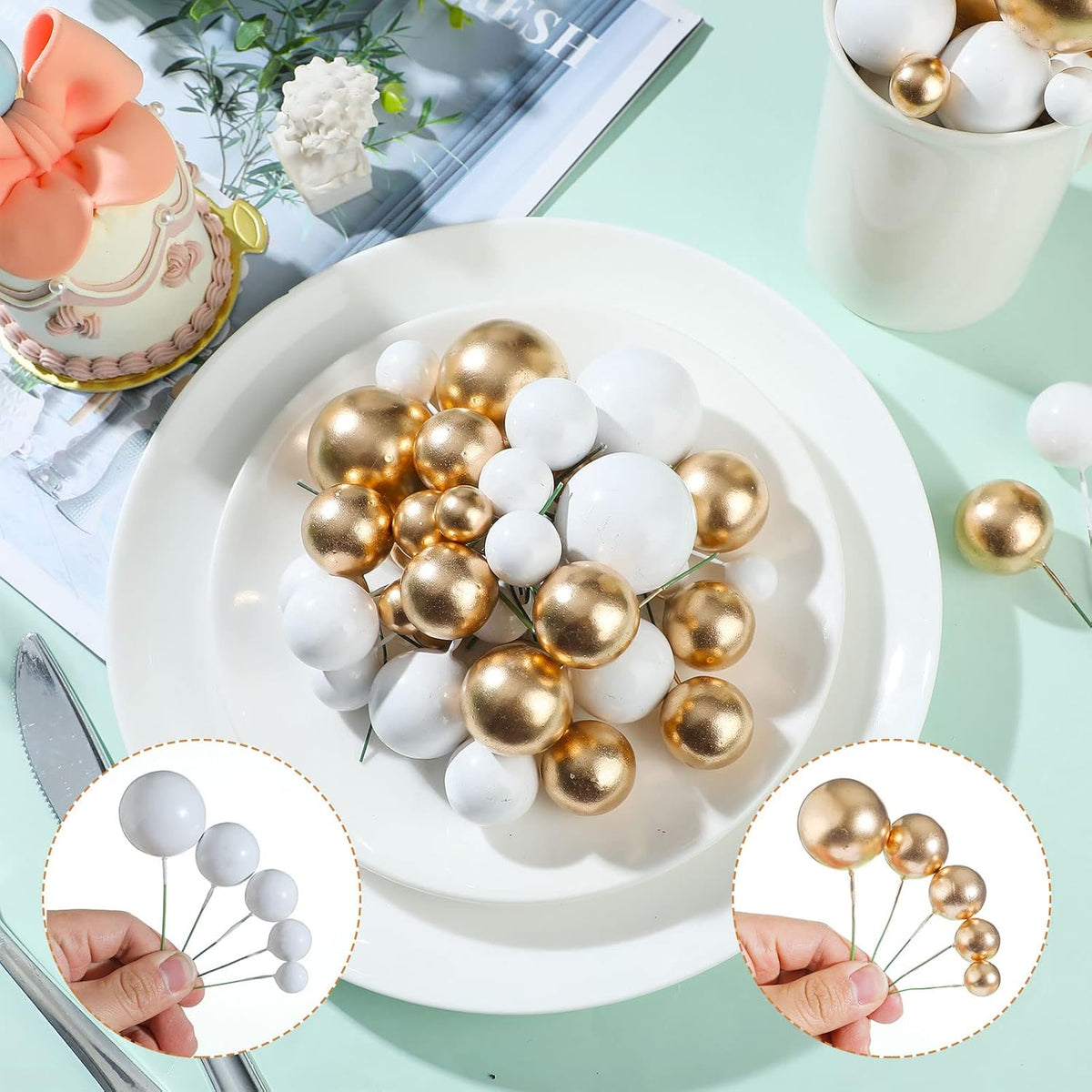 108 Pcs Balls Cake Topper DIY Cupcake Insert Foam Balloons for Cake Baking Wedding Anniversary