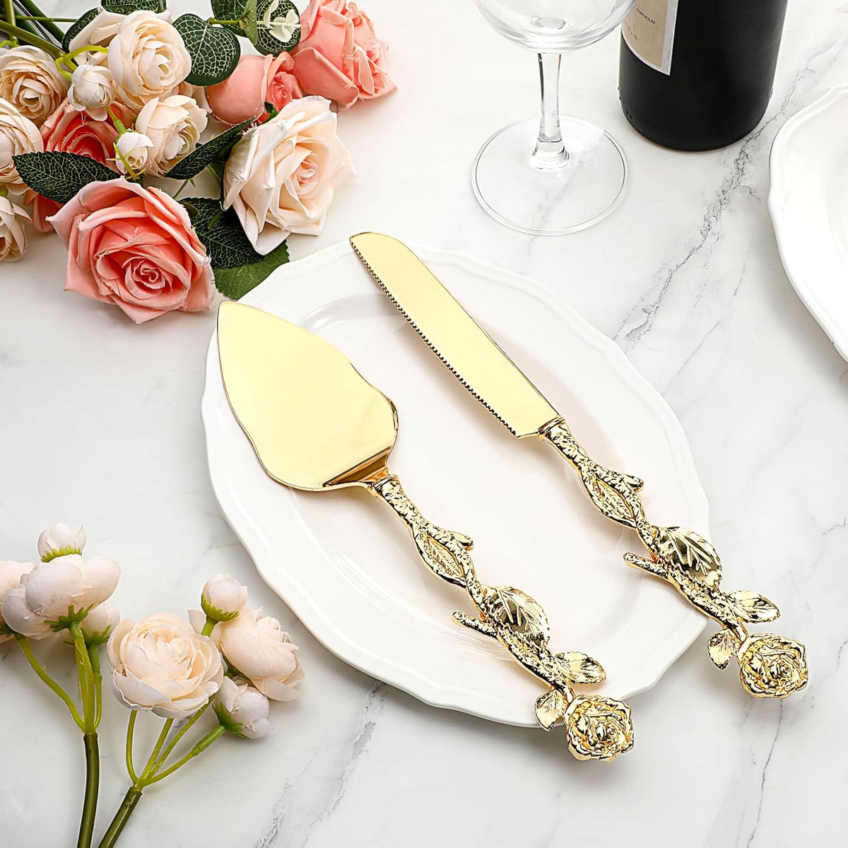 Cake Cutting Set for Wedding, Personalized Gold Cake Knife and Server Set, Custom Cake Serving Set