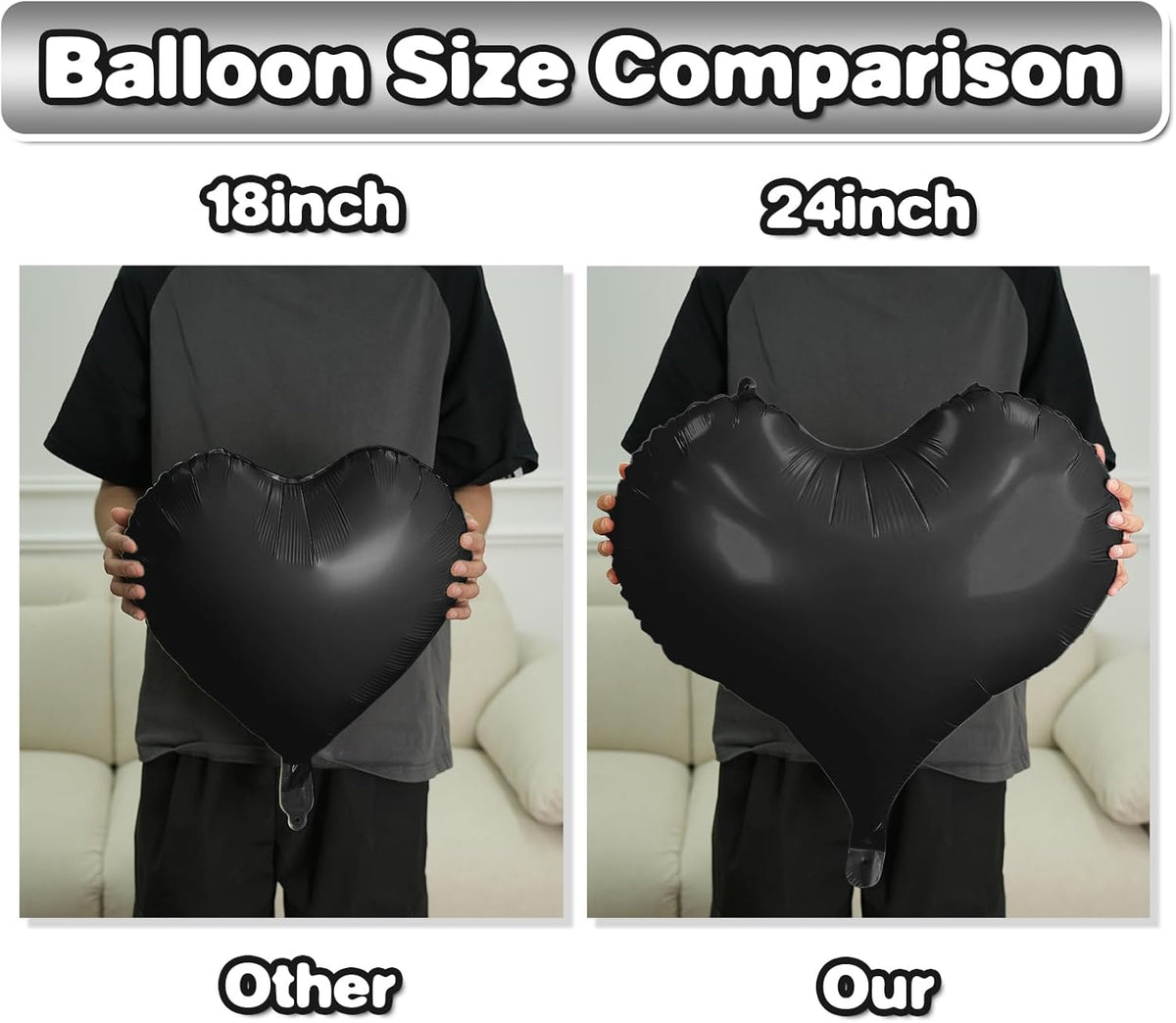 Black Heart Balloons,24Inch Large Black Heart Foil Balloons for Valentine's Day Birthday Wedding