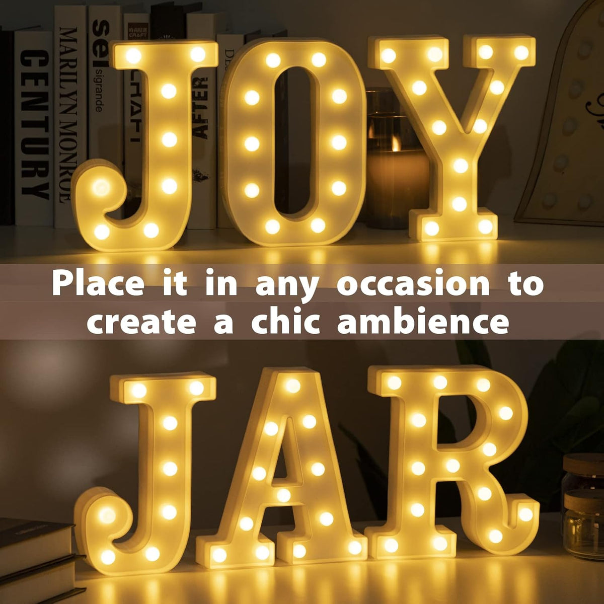 HXWEIYE LED Marquee Letters Lights Sign - J, 26 Alphabet & Number 0-9 Warm White Led Letters for