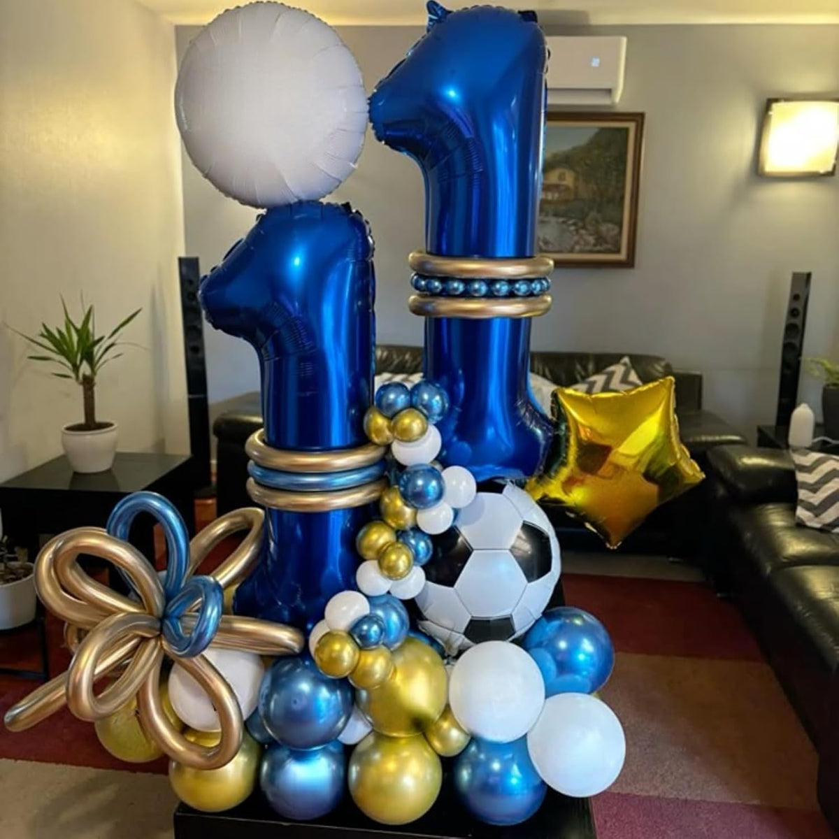 Soccer Balloons, Metallic Blue Silver Balloons with 18 Inch Soccer Ball Foil Print Balloon for