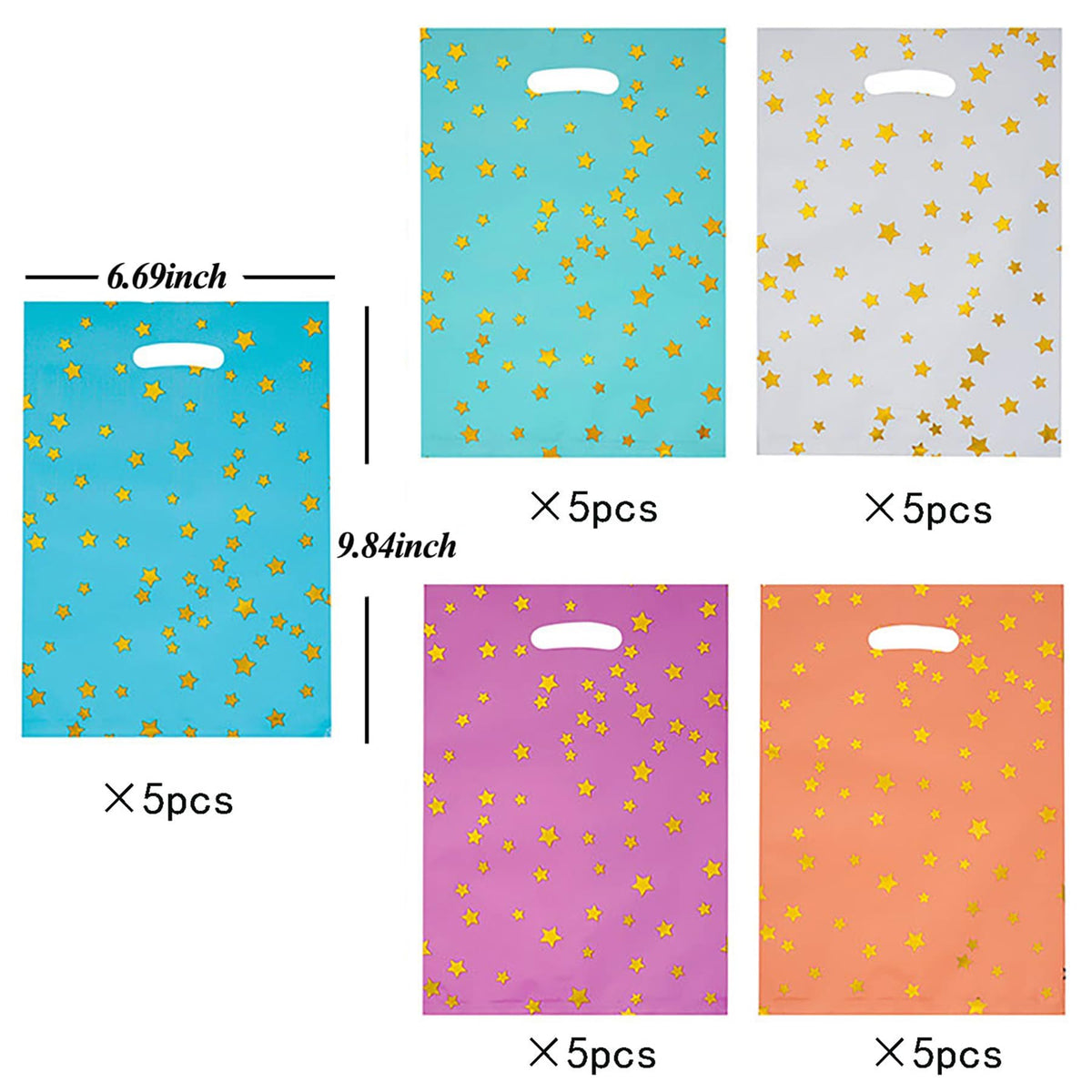 saizone 25 PCS Gift Bags,Party Favor Bags,5 Colors with Star Pattern