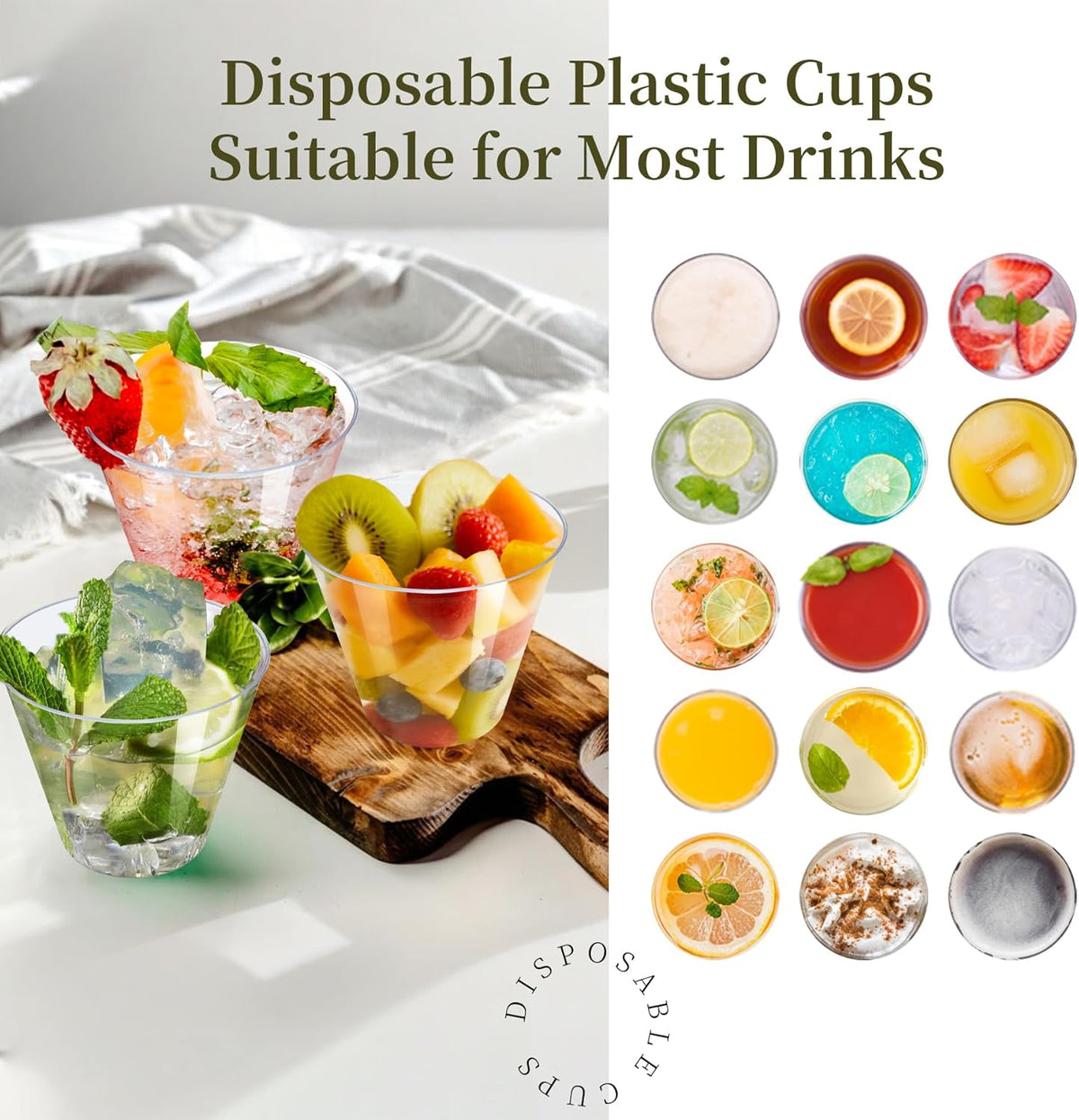 100Counts 9 OZ. Disposable Cups Old fashioned Party Tumblers, 9 Ounce Squat Cups Clear Hard Plastic