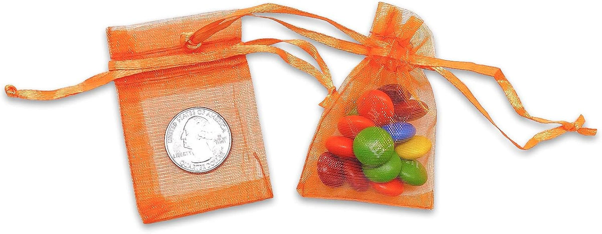 TheDisplayGuys 100-Pack XS 2 x 2 3/4" Orange Sheer Organza Gift Bags with Drawstring, Jewelry