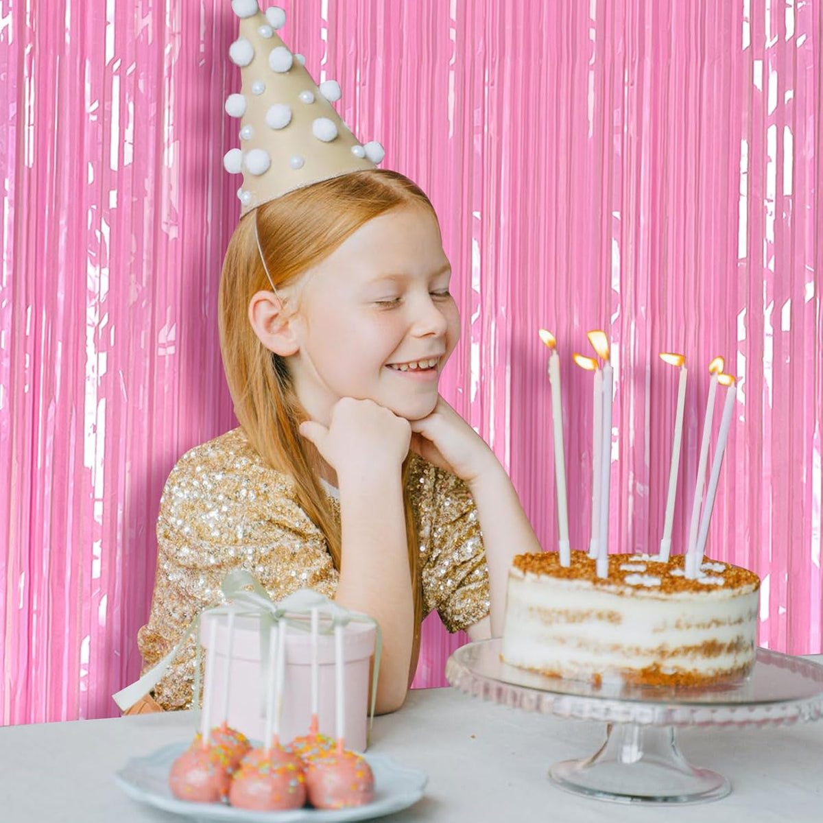 Pastel Pink Party Streamers Foil Fringe Backdrop Curtains Tinsel Streamers Birthday Party
