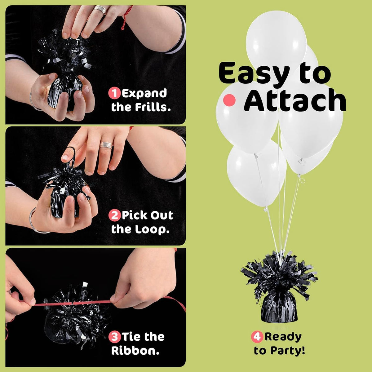 Black Balloon Weights, Heavy Balloon Weight Pack of 12 Metallic Foil Weights for Balloons, Birthday