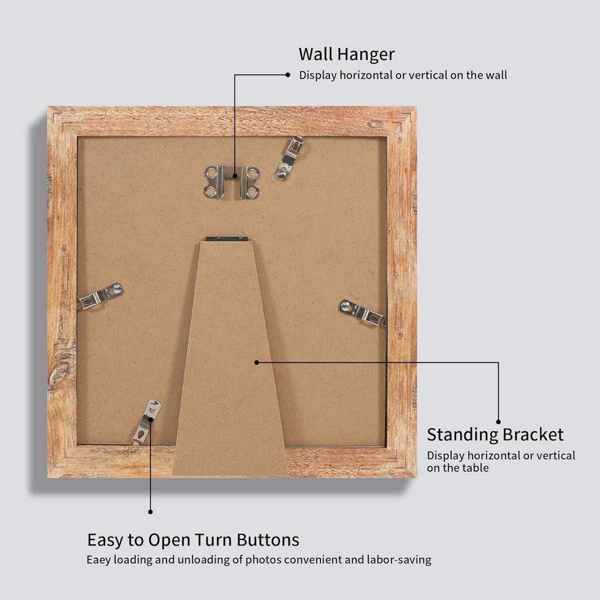 8x8 Picture Frame Set of 4 with HD Glass, Display 6x6 Pictures with Mat or 8 x 8 Without Mat