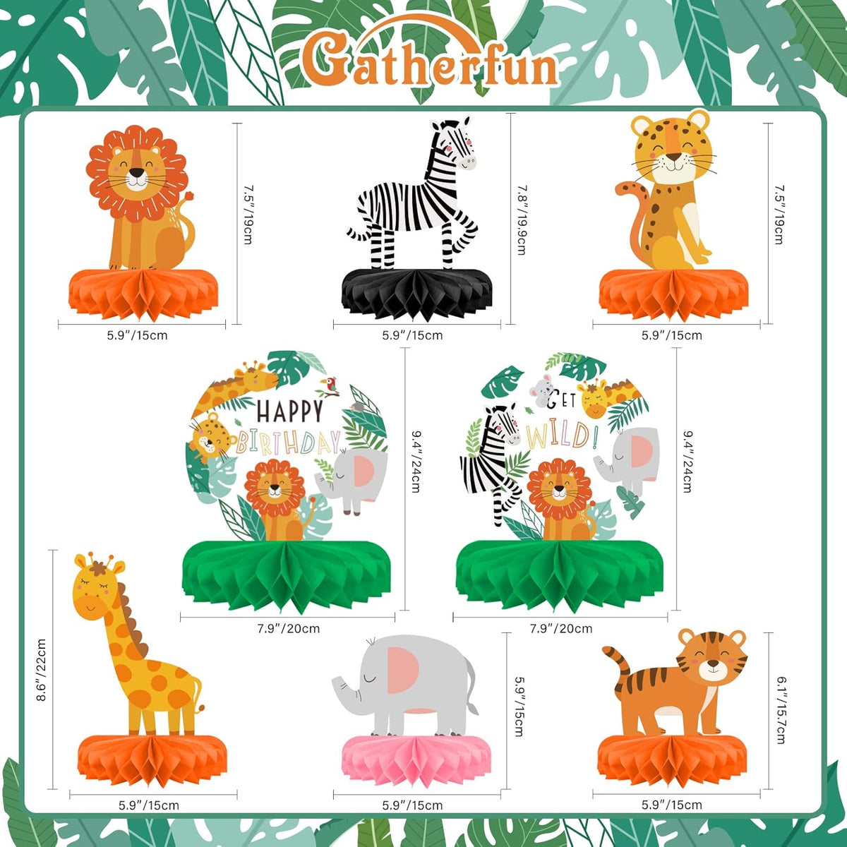 Safari Birthday Decorations Table Centerpiece - Jungle Animals Theme Party Supplies, Honeycomb