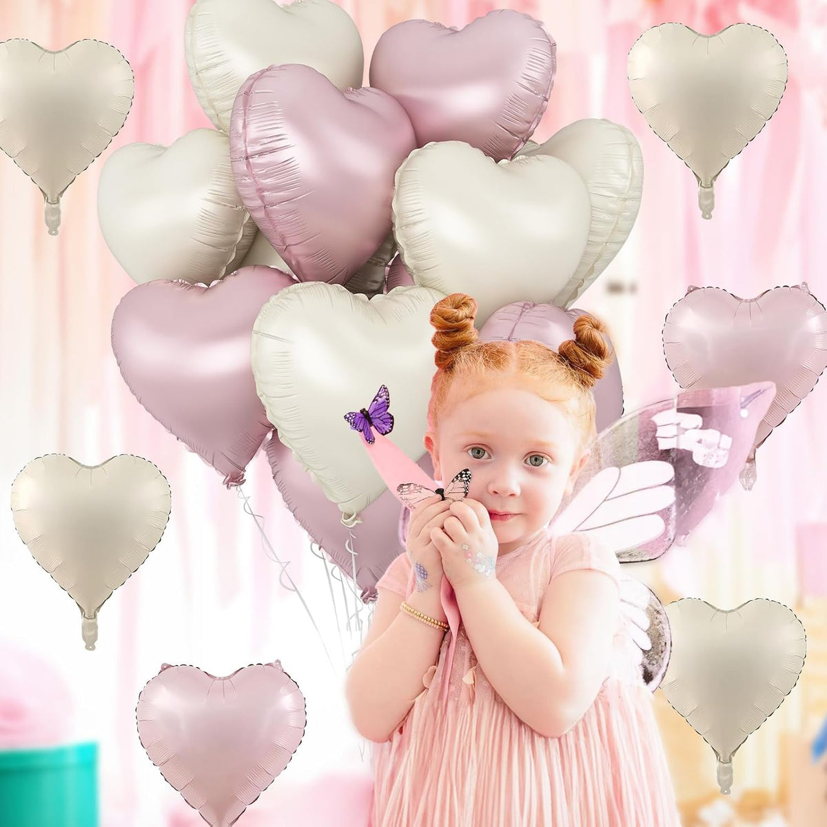 Pink White Heart Balloons, 18 Inch Baby Pink and Cream Helium Foil Heart Balloon 10Pcs Pastel Nude