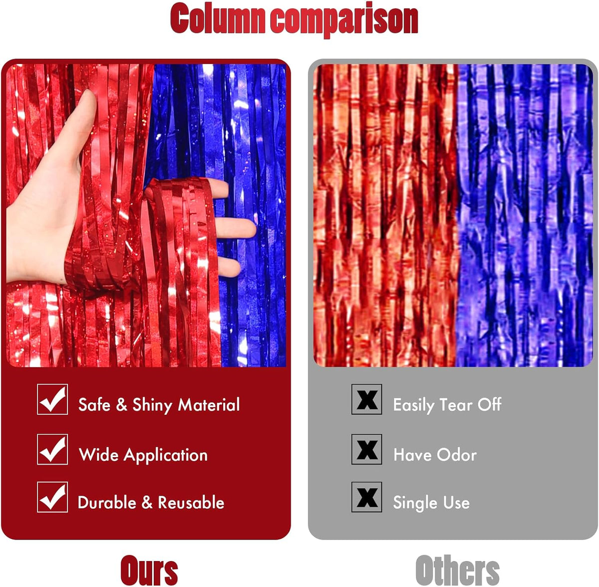 CANREVEL 2 Pack 3.3x8.2 Feet Blue and Red Foil Fringe Backdrop Curtains, Tinsel Streamers Birthday