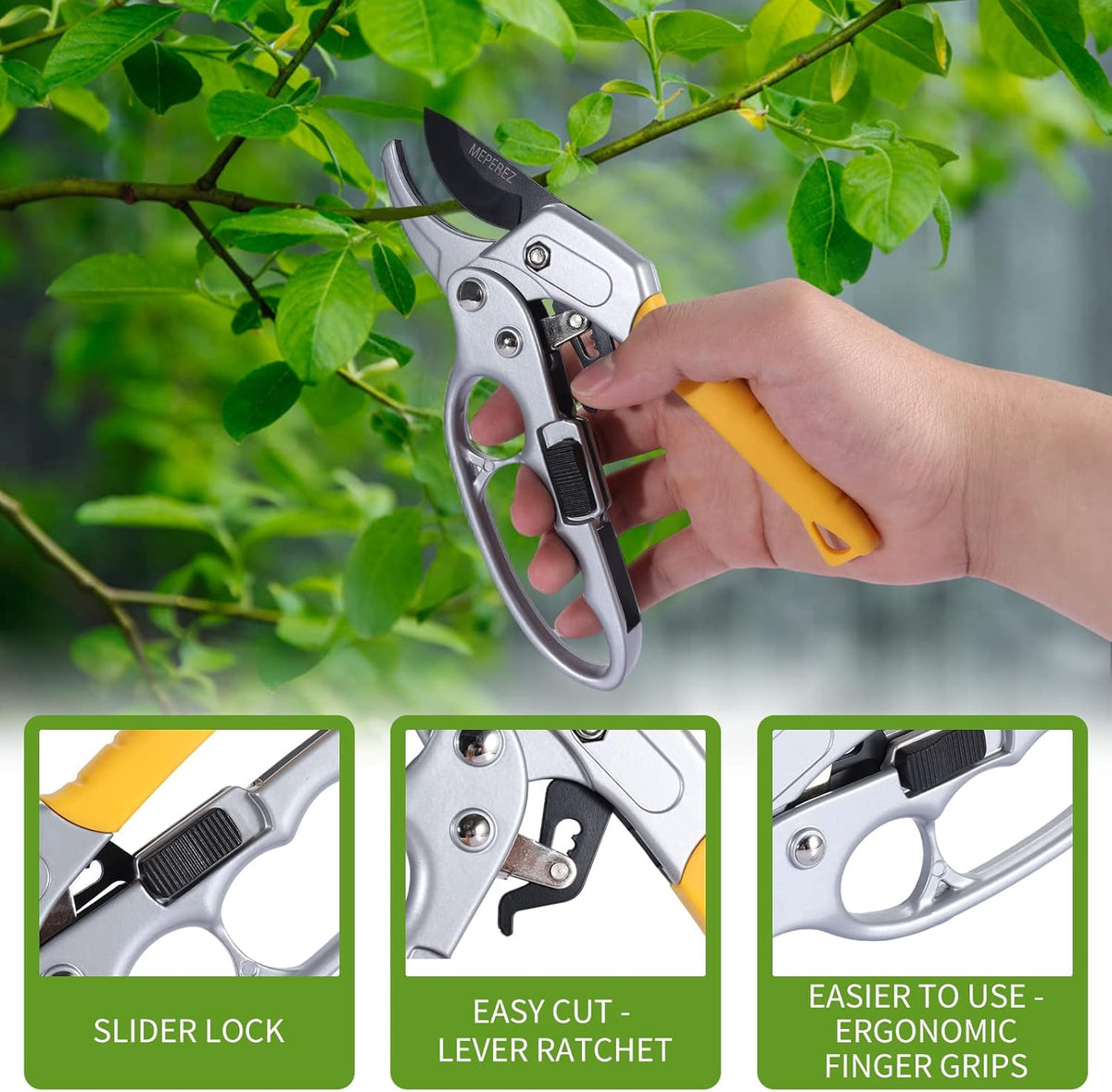 Ultra Sharp Germany Steel Pruning Shears - Cuts 3X Easier, Ergonomic Design - Weak Hand Arthritis