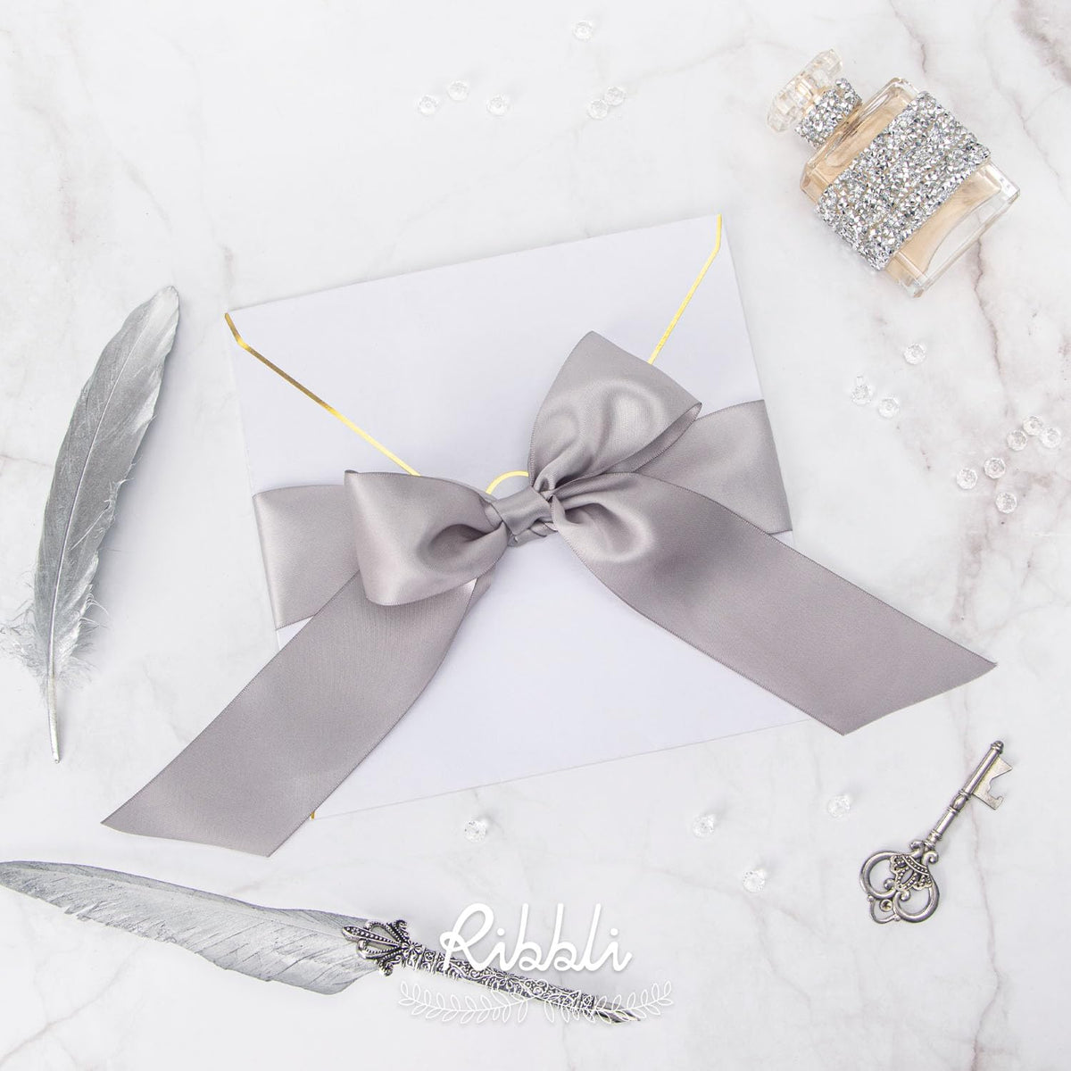 Ribbli Silver Double Faced Satin Ribbon, 2” x Continuous 10 Yards,Use for Bows Bouquet,Gift