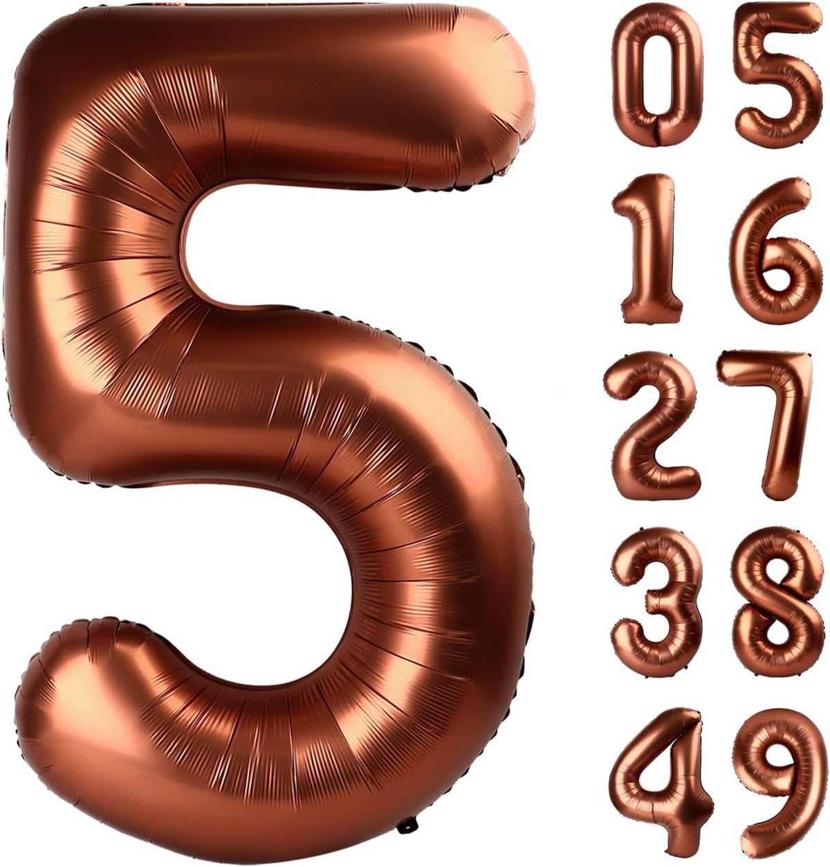 Coffee Brown 40 Inch Large Number 5 Birthday Balloon, 2025 Five 5th 15 25 35 50 55 Birthday