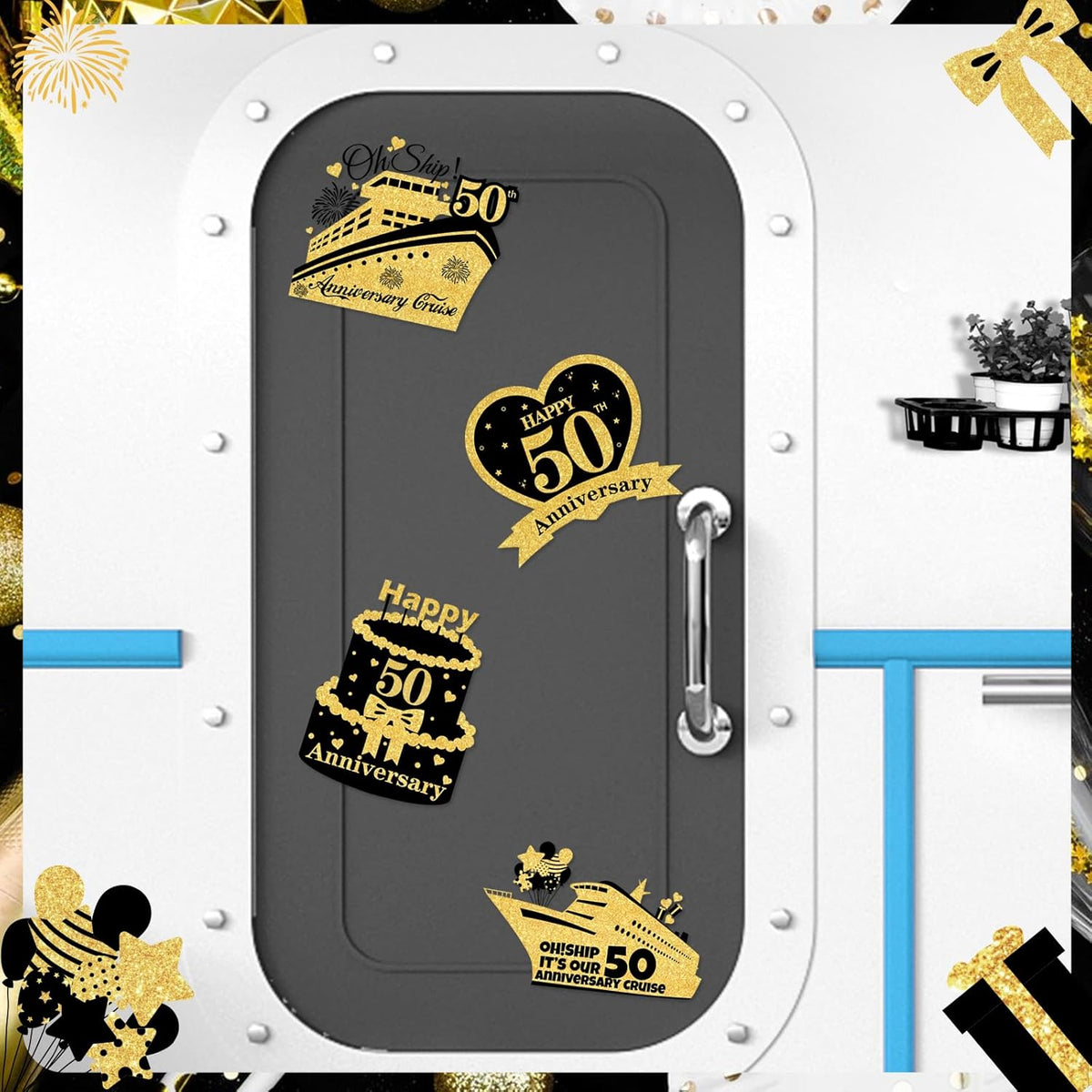 4 PCS Large 50th Anniversary Cruise Door Magnets Decorations Happy 50th Anniversary Cruise Ship