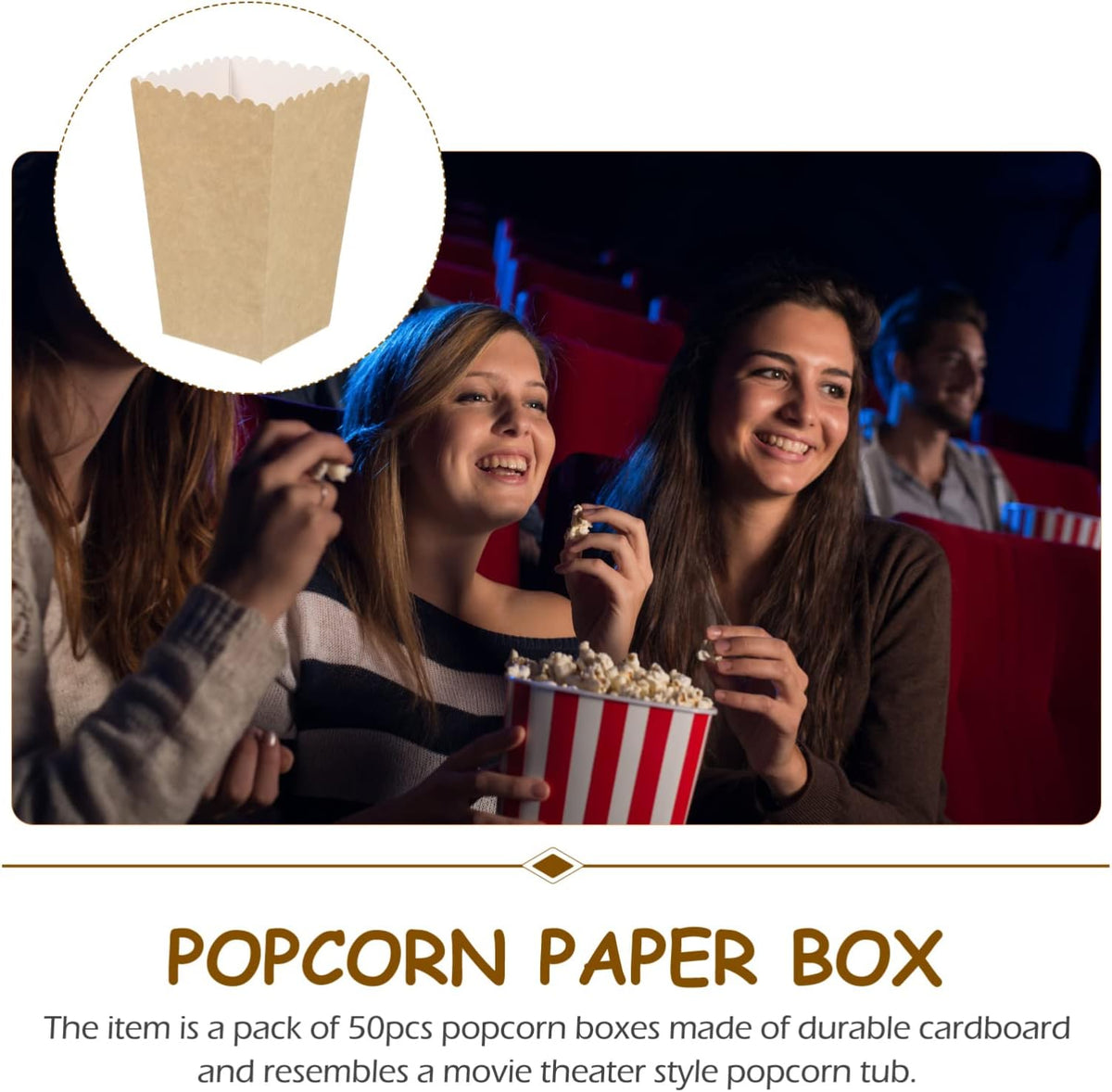 BESTOYARD 50Pcs Paper Popcorn Boxes, 5.3 X 3.5 Inch Individual Serving Snack Containers, Reusable