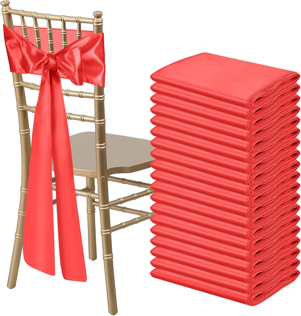 50 PCS Red Satin Chair Sashes Bows Universal Chair Ribbon Ties Back Sash for Wedding Party