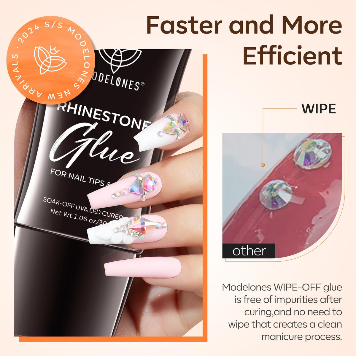 Modelones Manicure Tables Supports Growth 4-in-1 Rhinestone Glue - Super Strong for Press On Nails