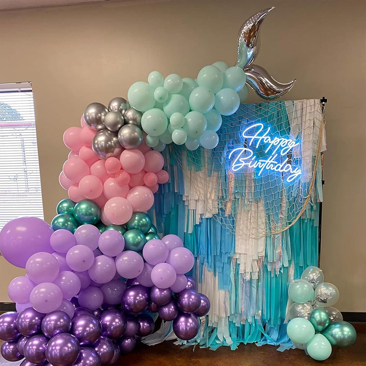 Togvu Mermaid Party Balloon Set, 60 Packs 12 Inches Metallic Purple Pink Green Blue Latex Balloons