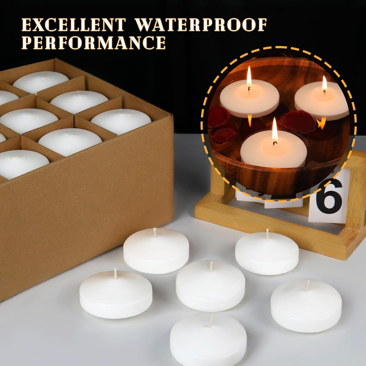 3 inch White Floating Candles, 48 Pack Unscented Floating Candle,8-9 Hours Burning Floating Candles