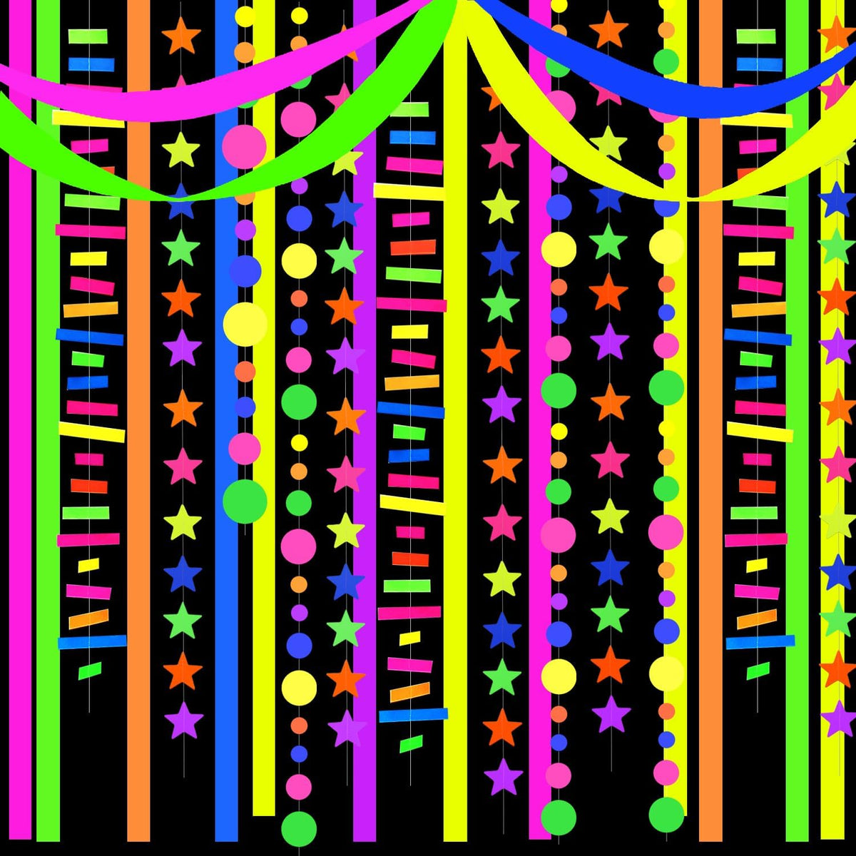 703feet UV Paper Neon Garland Neon Streamers Glow in The Dark Glow Party Supplies and Decorations