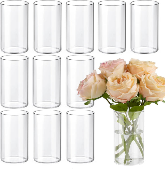 12pcs Glass Cylinder Vases for Centerpieces, 6 Inch Clear Flower Vases for Wedding Decorations and