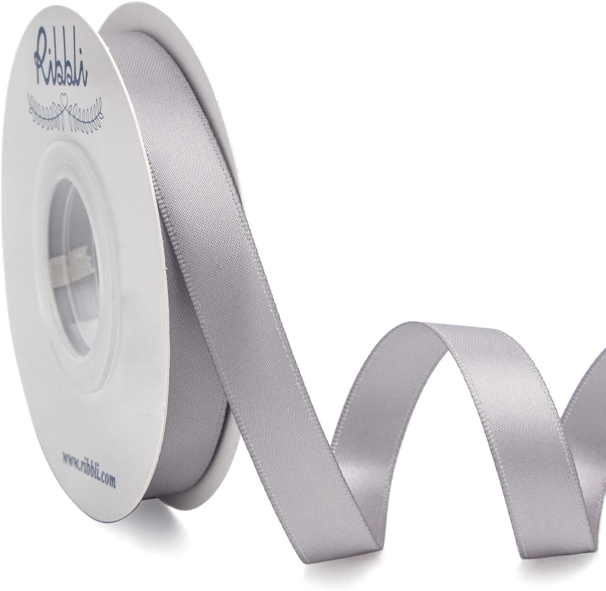 Ribbli Silver Double Faced Satin Ribbon,1/2” x Continuous 25 Yards,Use for Craft Bows Bouquet, Gift
