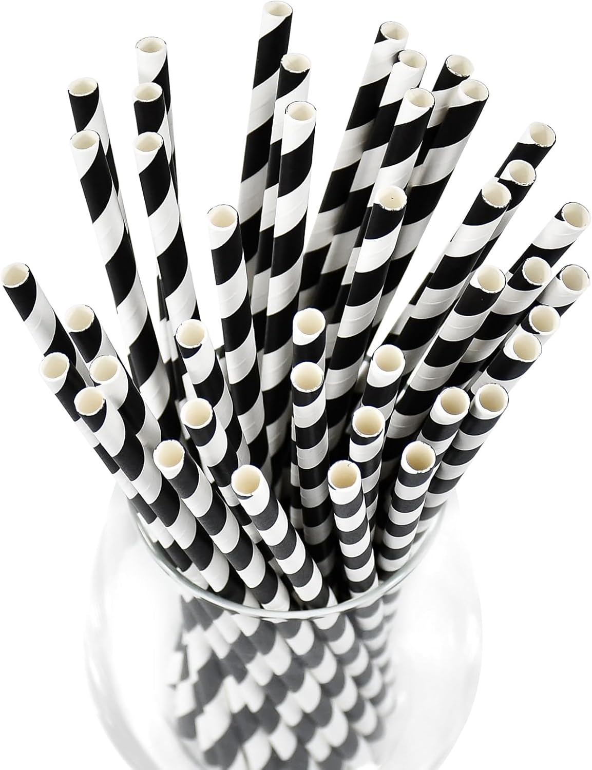 Black White Striped Biodegradable Paper Drinking Straws Unwrapped 7.75 inch 100 Counts - for