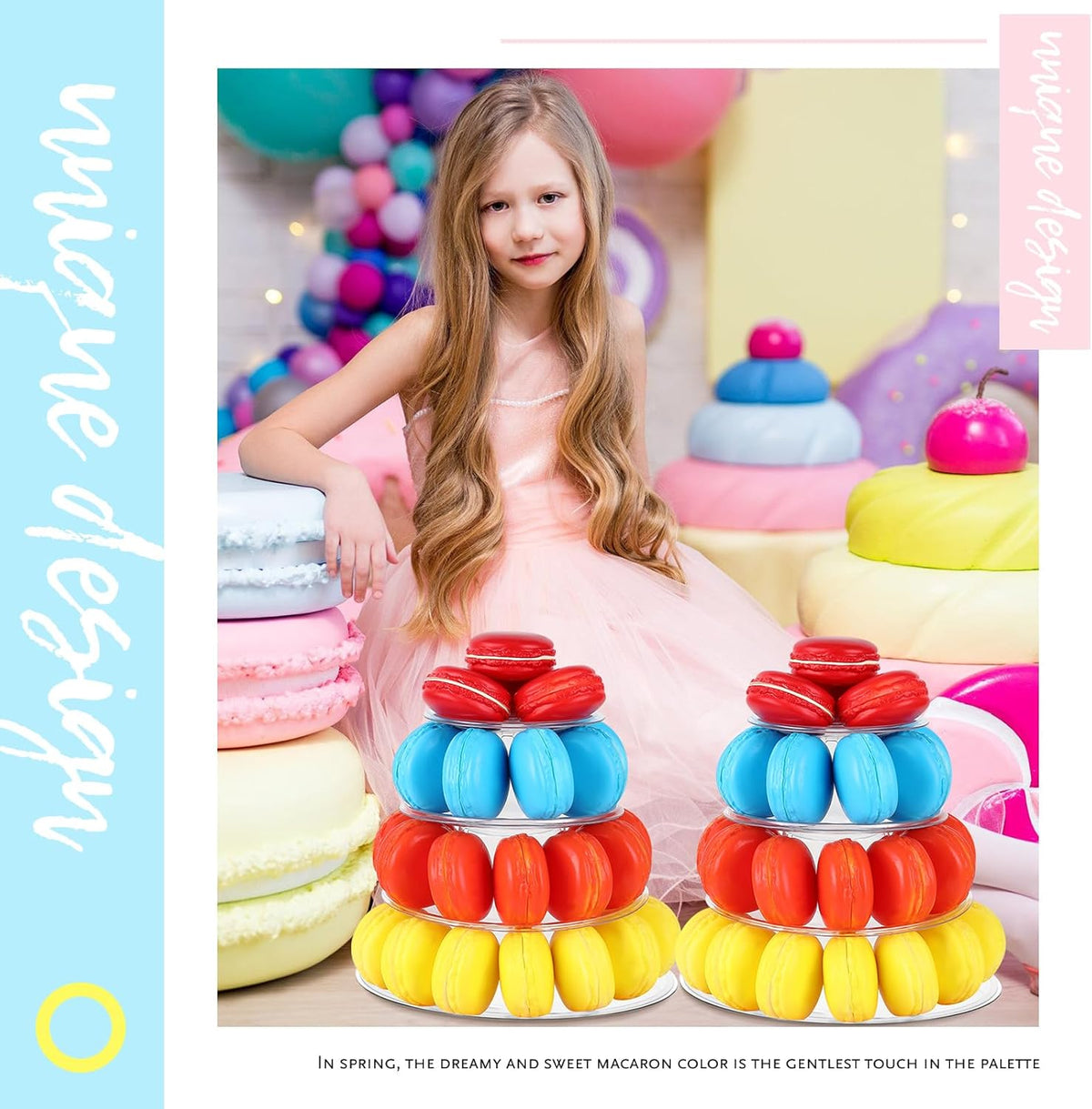 Juexica 4 Pcs Round Macaron Display Tower Stand 4 Tiers Plastic Cake Rack Macaron Wedding Cupcake