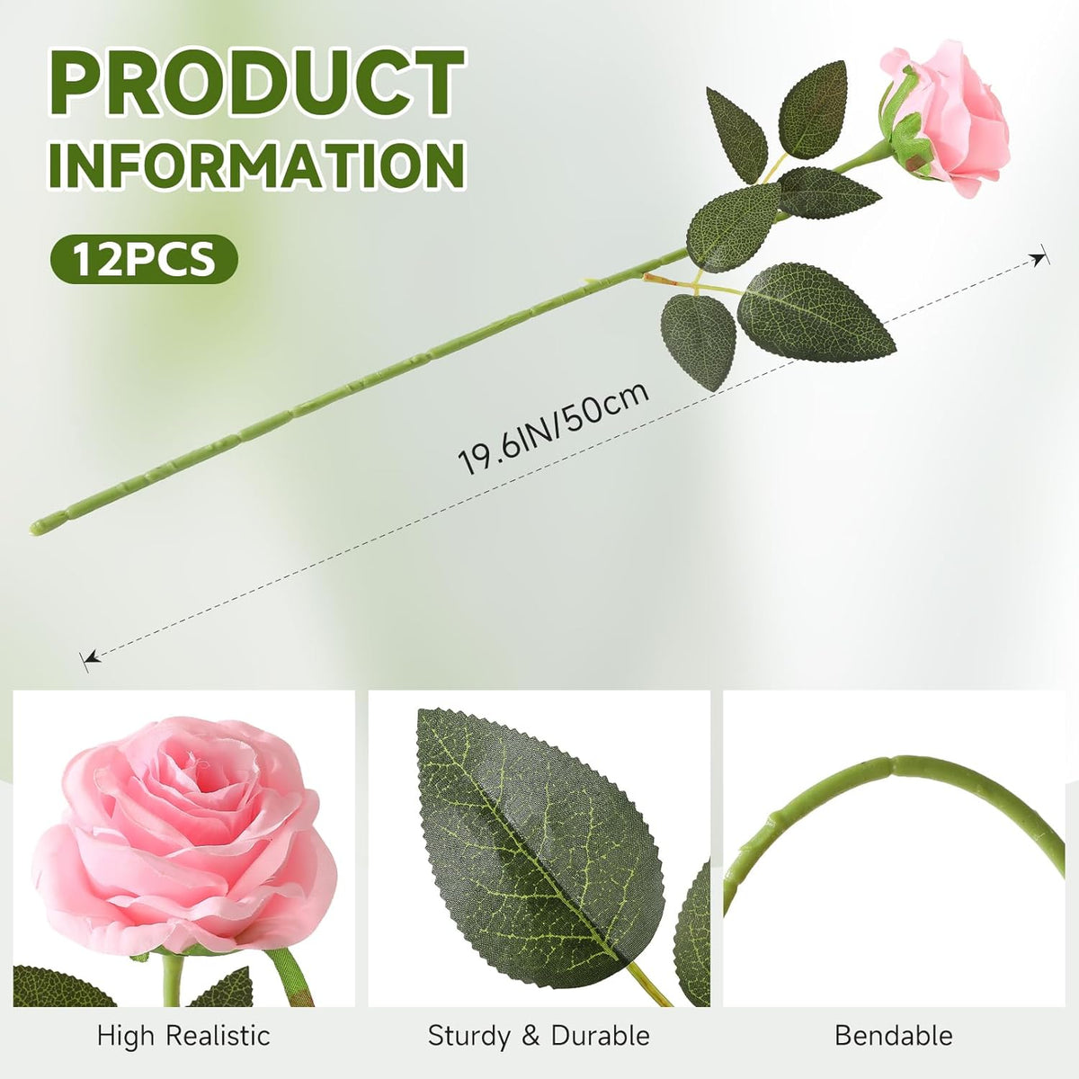 Tifuly Pink Roses Artificial Flowers - 12 pcs Realistic Single Long Stem Fake Silk Roses Bouquet