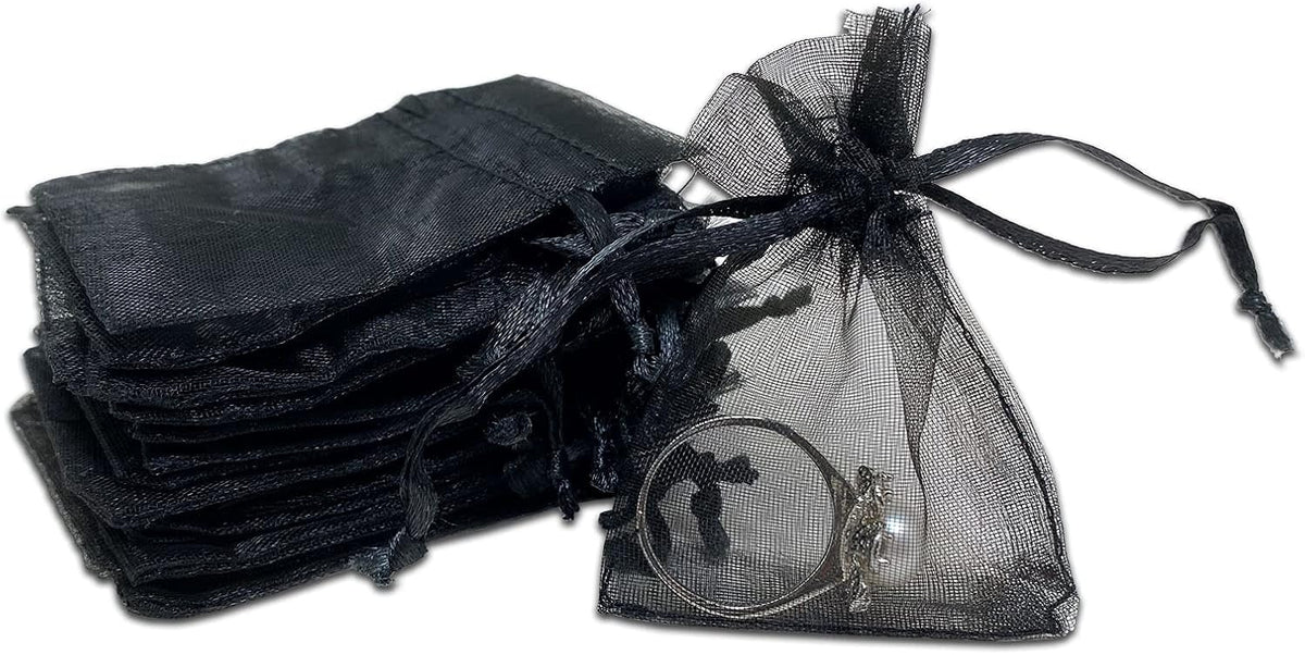 TheDisplayGuys 100-Pack XS 2x2 3/4" Black Sheer Organza Gift & Goodie Bags with Drawstring for