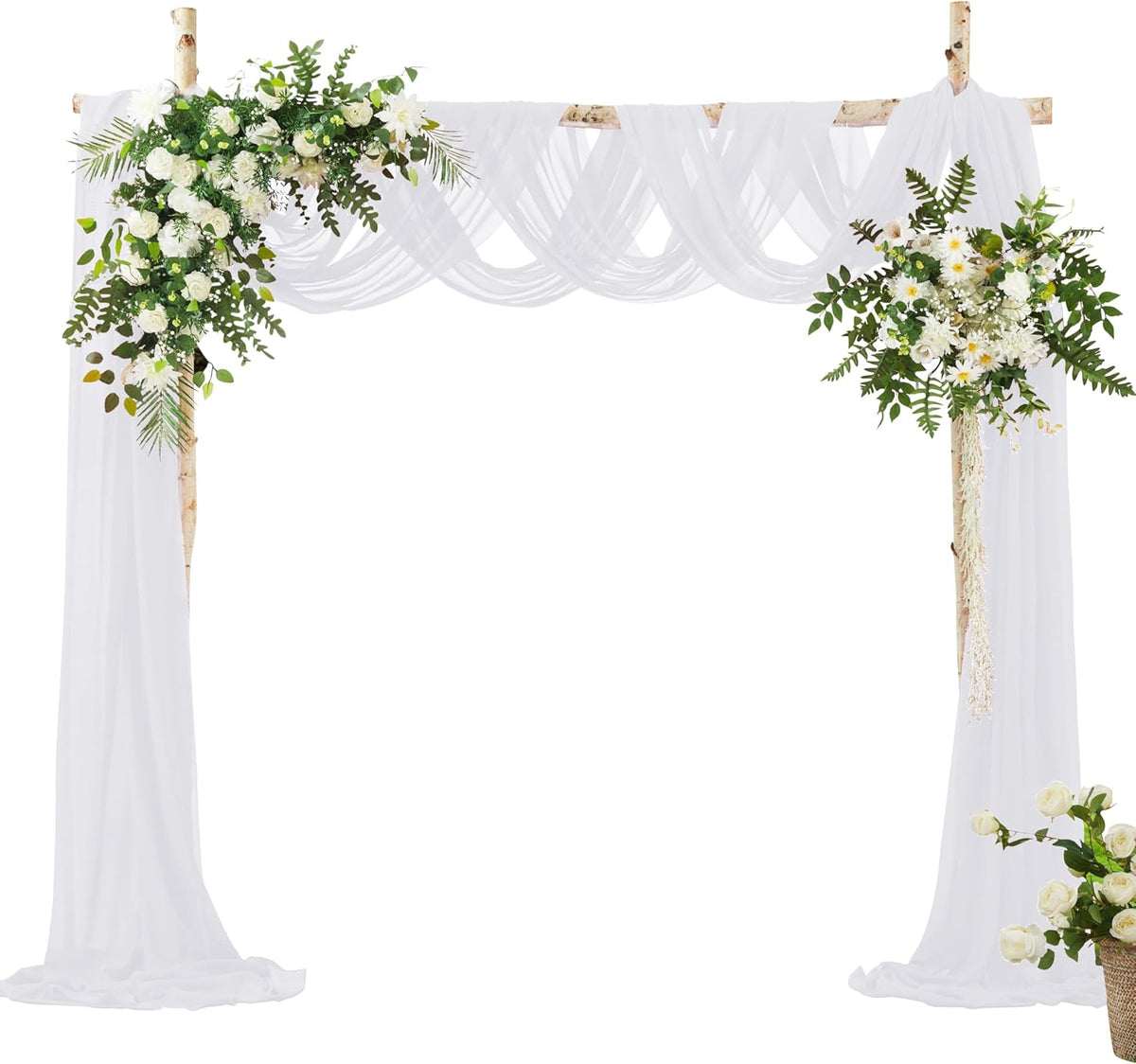 VACVELT Wedding Arch Draping Fabric - White Chiffon, 1 Panel Sheer Drapes - 30 Inch x 20ft Chiffon