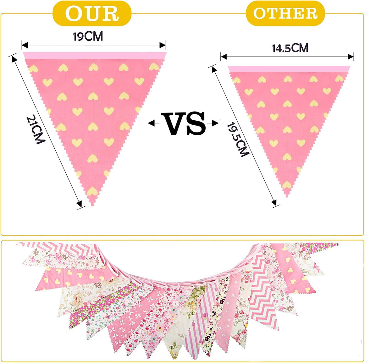 jijAcraft 39Ft Triangle Bunting Banner, 42Pcs Tea Floral Party Bunting Cotton Fabric Flags Pennant