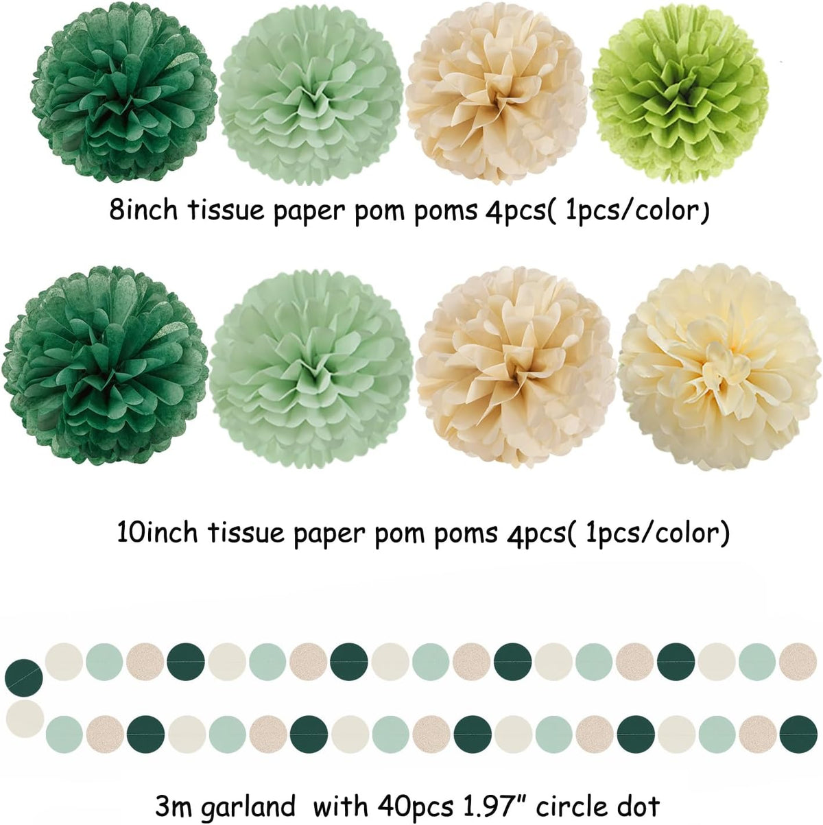Sage-Olive Green Champagne-Gold Party Decorations - 30pcs Rustic Boho Wedding Paper Tissue Pom Poms