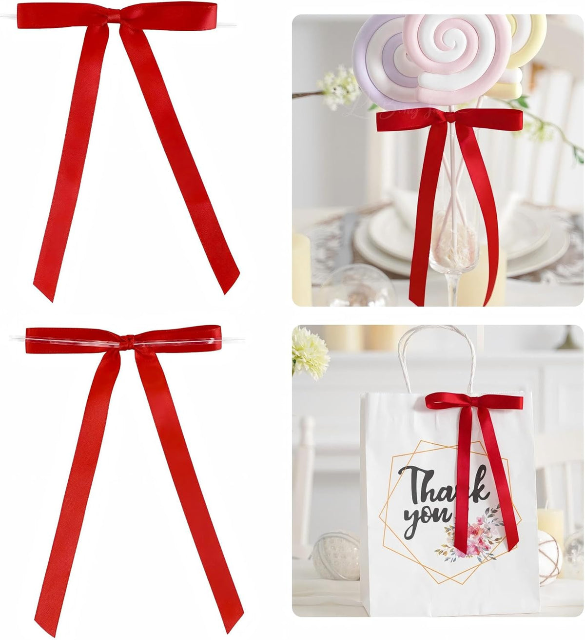 50 PCs Red Bow 5 Inch Long Tail Bows for Gift Wrapping, Easter Bow Party Decorations, Twist Tie
