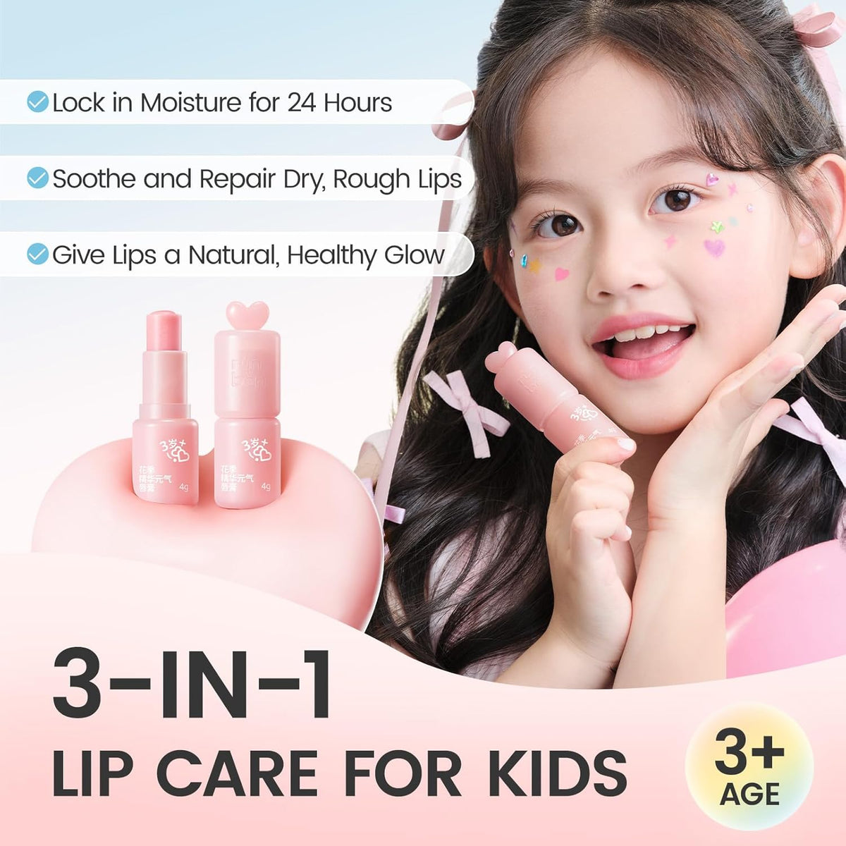 RUNBEN Color Changing Lip Balm for Kids, 24H Moisturizing & Hydrating for Chapped Lips, Safe &