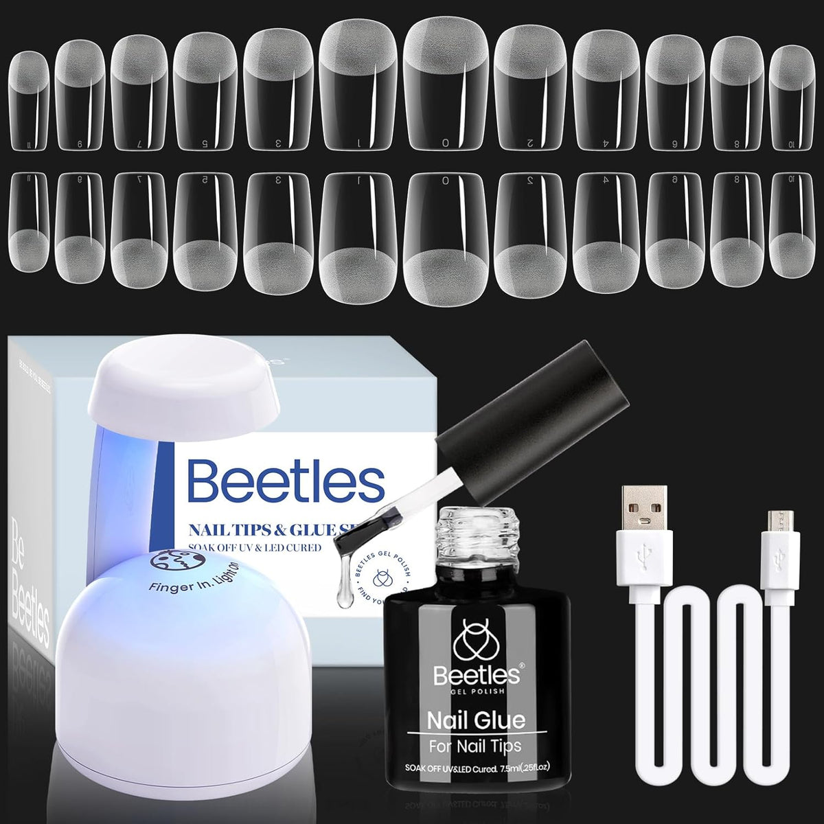 Beetles Gel Nail Kit Easy Nail Extension Set 504Pcs Pre Filed Half Matte Short Square Soft Etch X