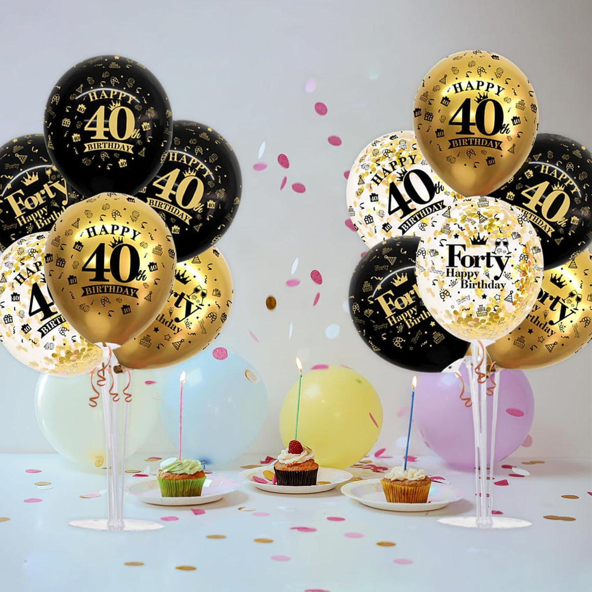 TONIFUL 4 Set Black Gold Balloon Stand Kit for Birthday Decorations for 40th,Balloon Centerpieces