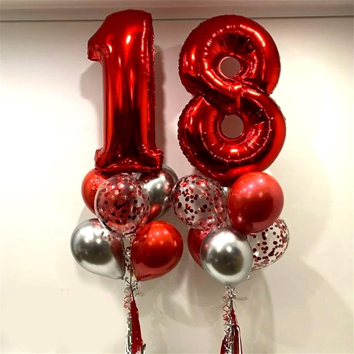 Red Foil Balloon Number 8 for Boys, 40'' Giant Self Inflating Number Balloons Set 0-9, Large Number