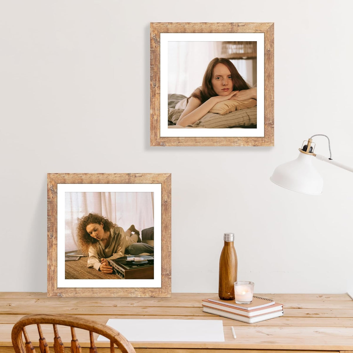 12x12 Picture Frame Set of 4 with Tempered Glass, Rustic Brown Frame Display 10x10 Pictures with