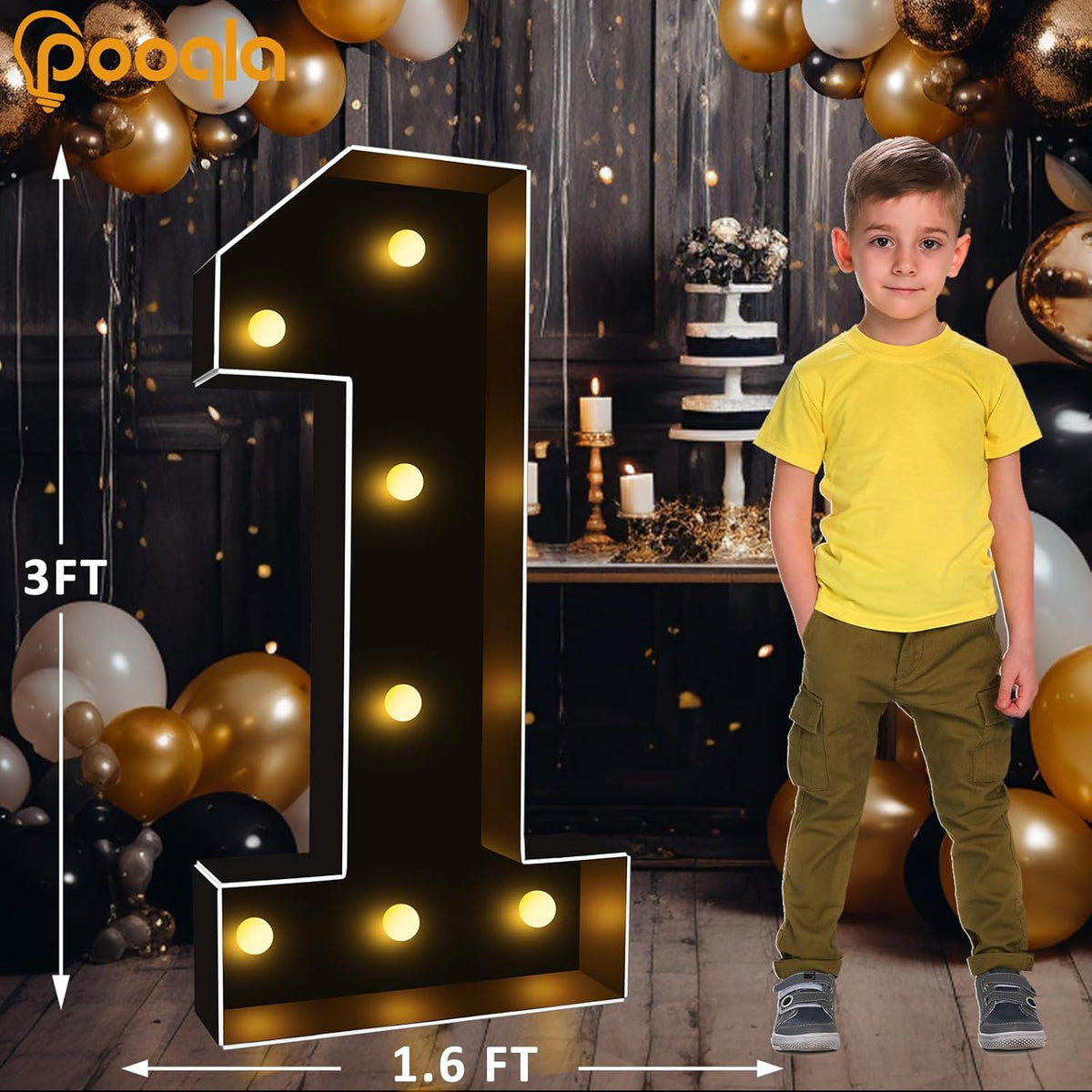 Pooqla 3FT Marquee Light Up Numbers, Black Lighted Party Decor for her him Women Men, Giant Mosaic