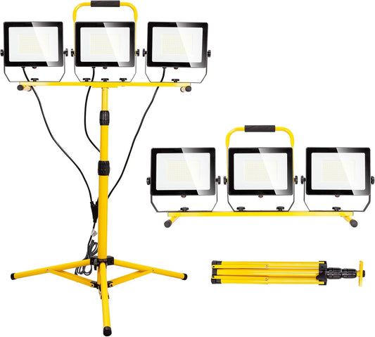 30000 Lumen Work Lights with Stand, 300W Three Head LED Work Light, Waterproof Lamp with Individual