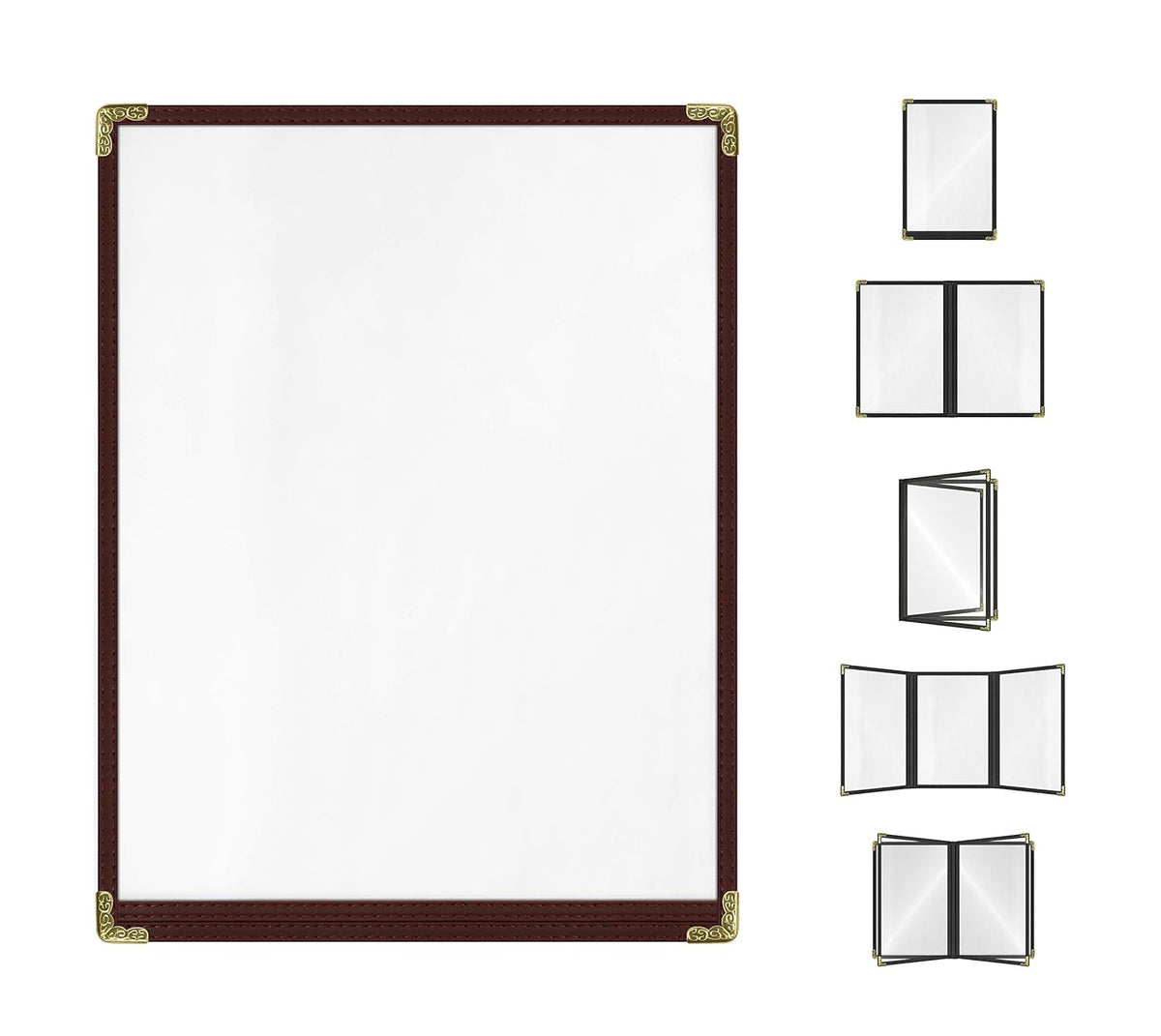 Brown, 25 Pack,1 Page / 2 Views - 8.5" x 11", Cafe Style Menu Cover, Top-Loading Double Stitched