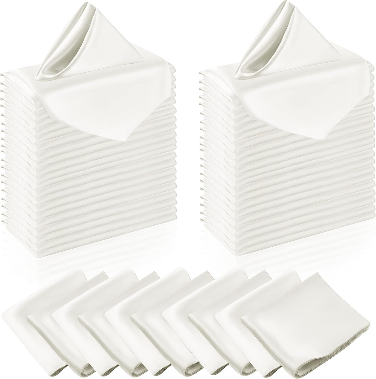 Manyshofu 50 Pieces Ivory White Satin Napkins - 12x12 Inches Cloth Napkins, Square Satin Fabric