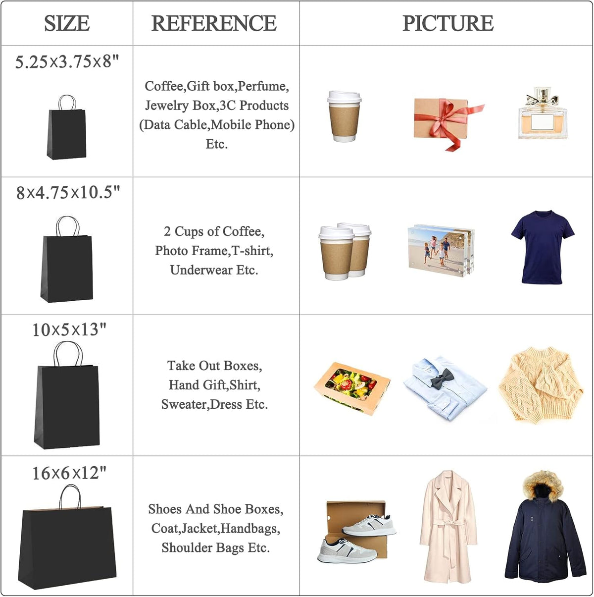 GSSUSA Black Large Gift Bags 16x6x12 Kraft Paper Bags with Handles 200Pcs Sturdy Shopping Party