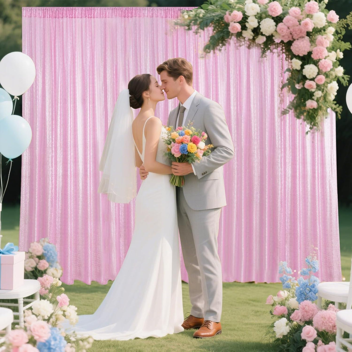 Matte Pink Sequin Backdrop Curtain 2 Pieces 2FTx8FT Glitter Photography Backdrop for Party Wedding