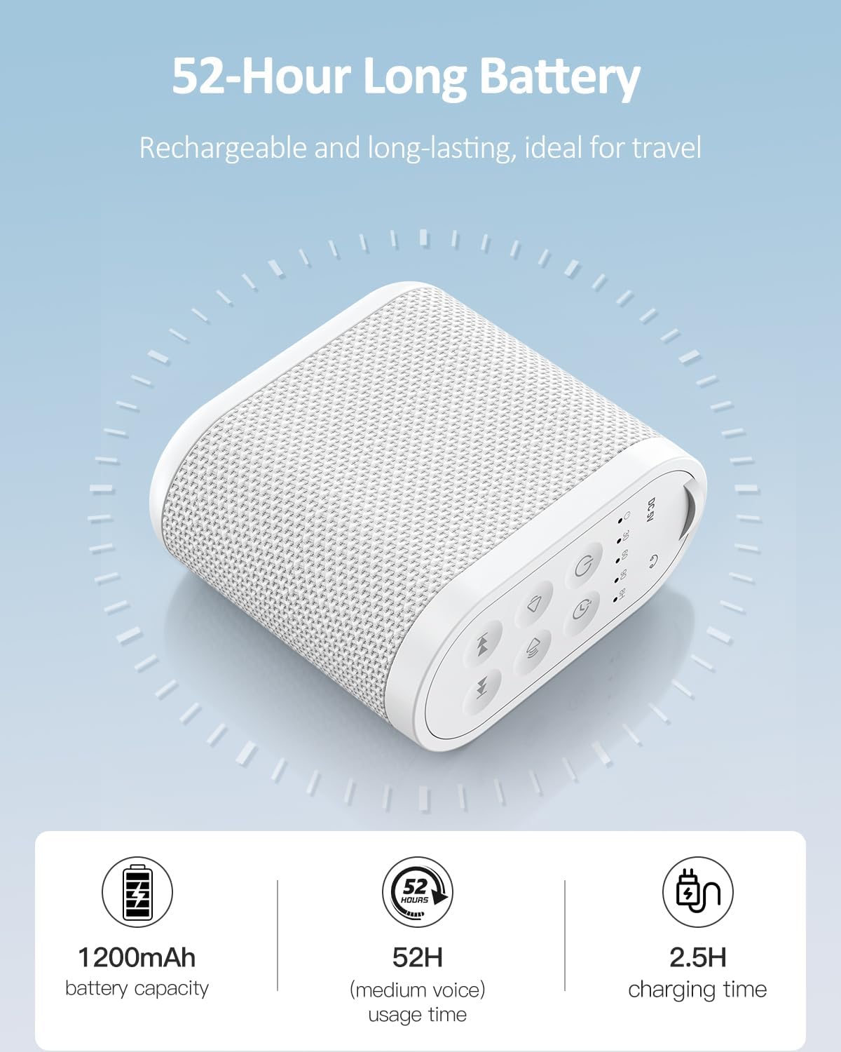 Portable Travel Sound Machine for Adults, Baby Sleeping - White Noise Machine：Rechargeable Battery