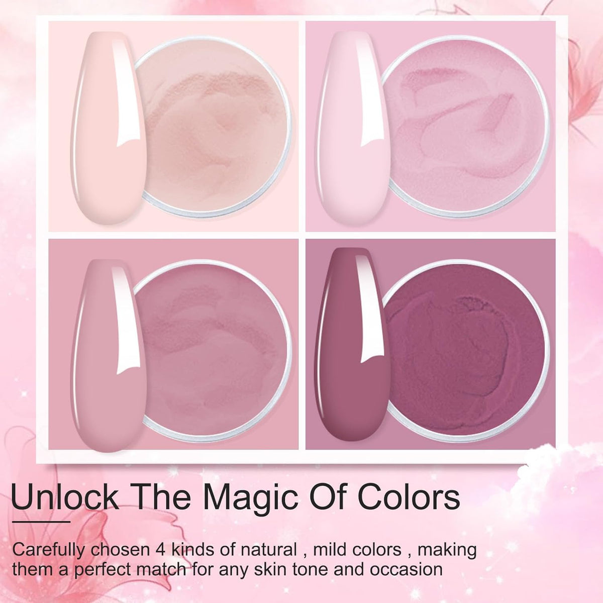 Honey Joy Dip Powder Nail Kit Starter, 4 Colors Light Pink Nude Skin Tone Dipping Powder Liquid Set